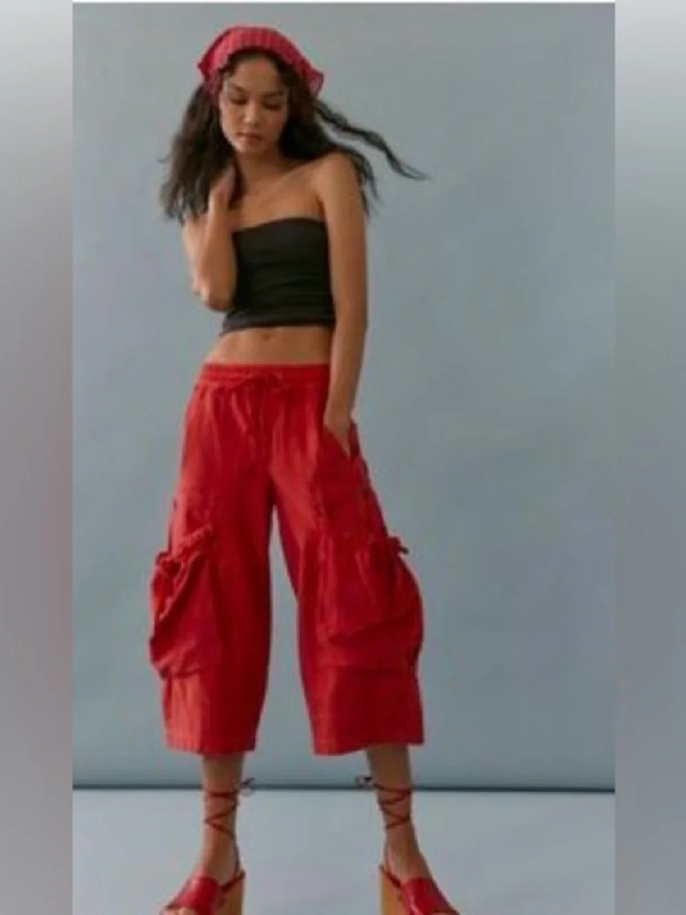 Free People Ashton Crop Pull-On Cargo Pants Red Clay Size Large